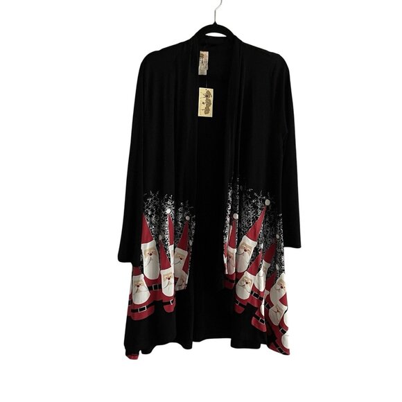 A Walk In The Park SZ XL Bowling Pin Santa Christmas Holiday Kimono Cardigan NWT - Picture 1 of 10